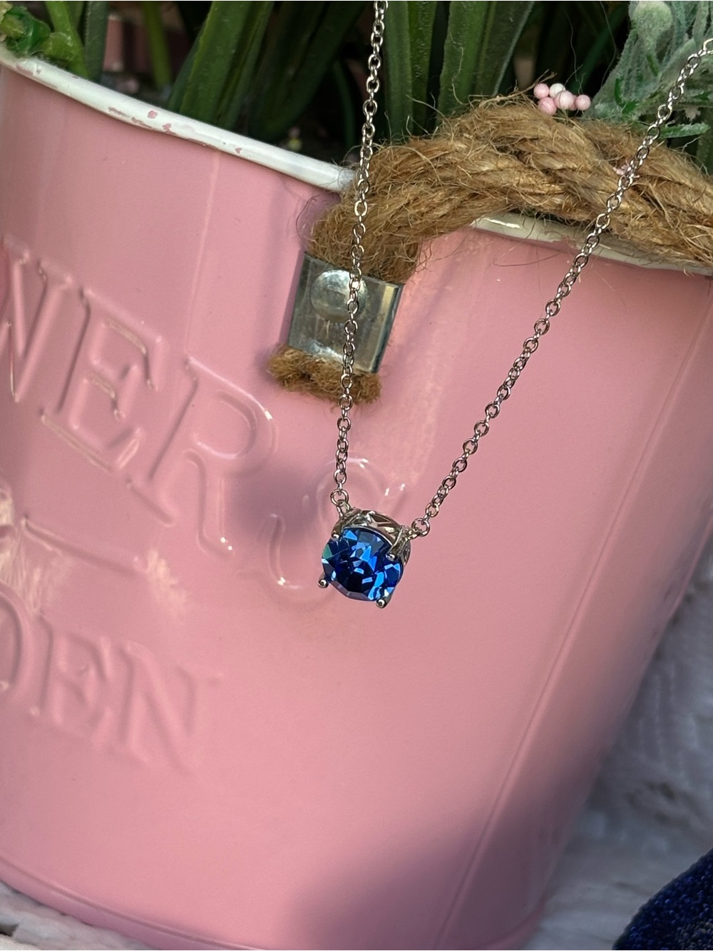 Park Lane Impression Silver Necklace with Deep Blue Crystal Pendant - Picture 9 of 10